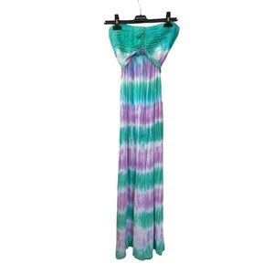 ALOHA Tie Dye Tube Maxi Dress Green Purple White One Size